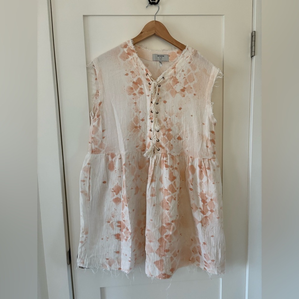 One Teaspoon White Peach Tie Dye Boho LaceāUp Tassel Mini Dress Beach Festival